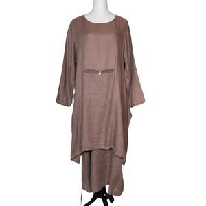 Cheyenne Linen Maxi Dress Size S/M Art to Wear Lagenlook Boho Banded Hem Pockets